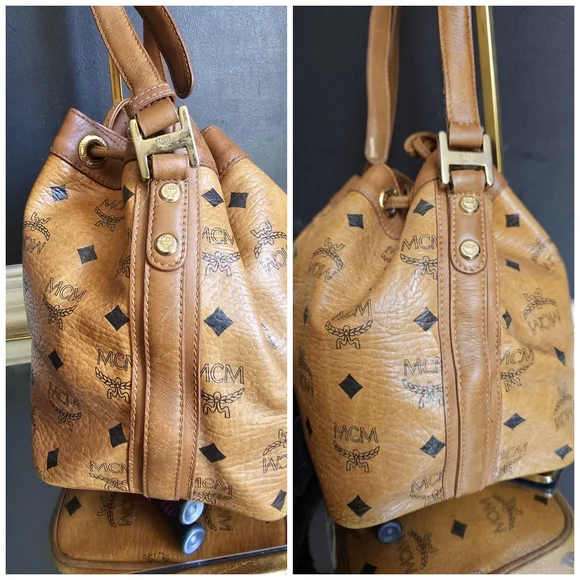 MCM Cognac Visetos Coated Canvas Heritage Drawstring Bag - Picture 8 of 13